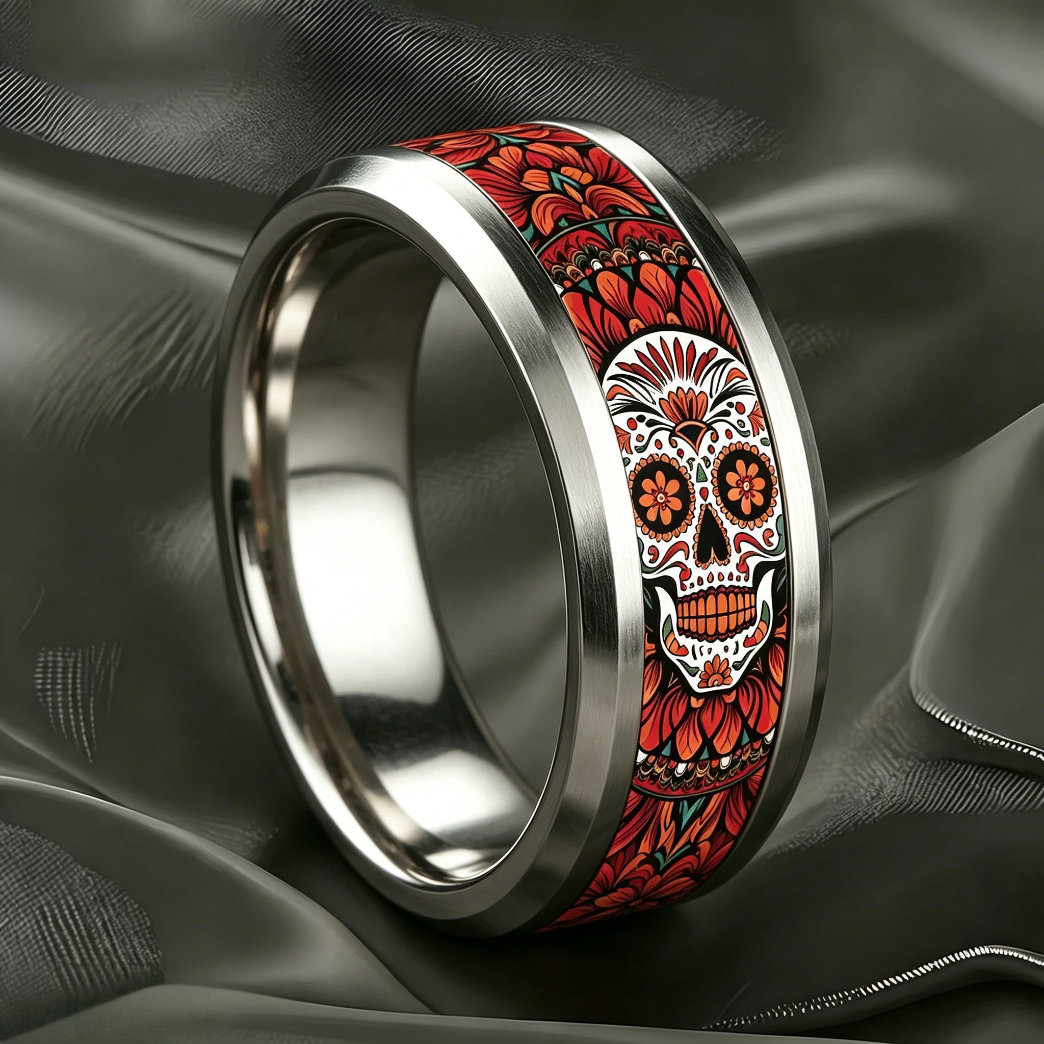 Exotic Undead Style Hand-Painted Candy Skull Stainless Steel Ring